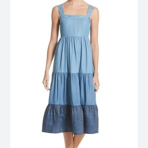 Kate Spade Broome Street Smocked Tiered Sleeveless Midi Cottagecore Dress
